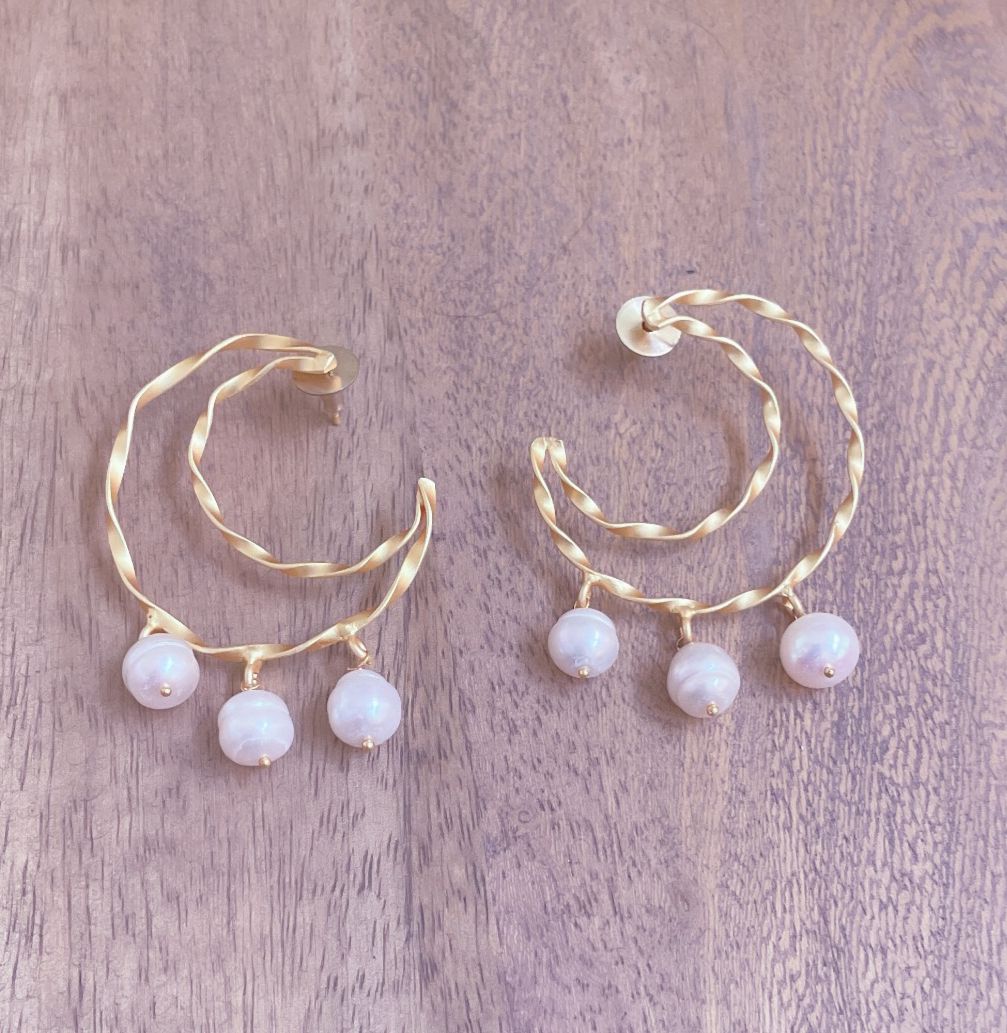 Contemporary Hoops with Pearl Drops