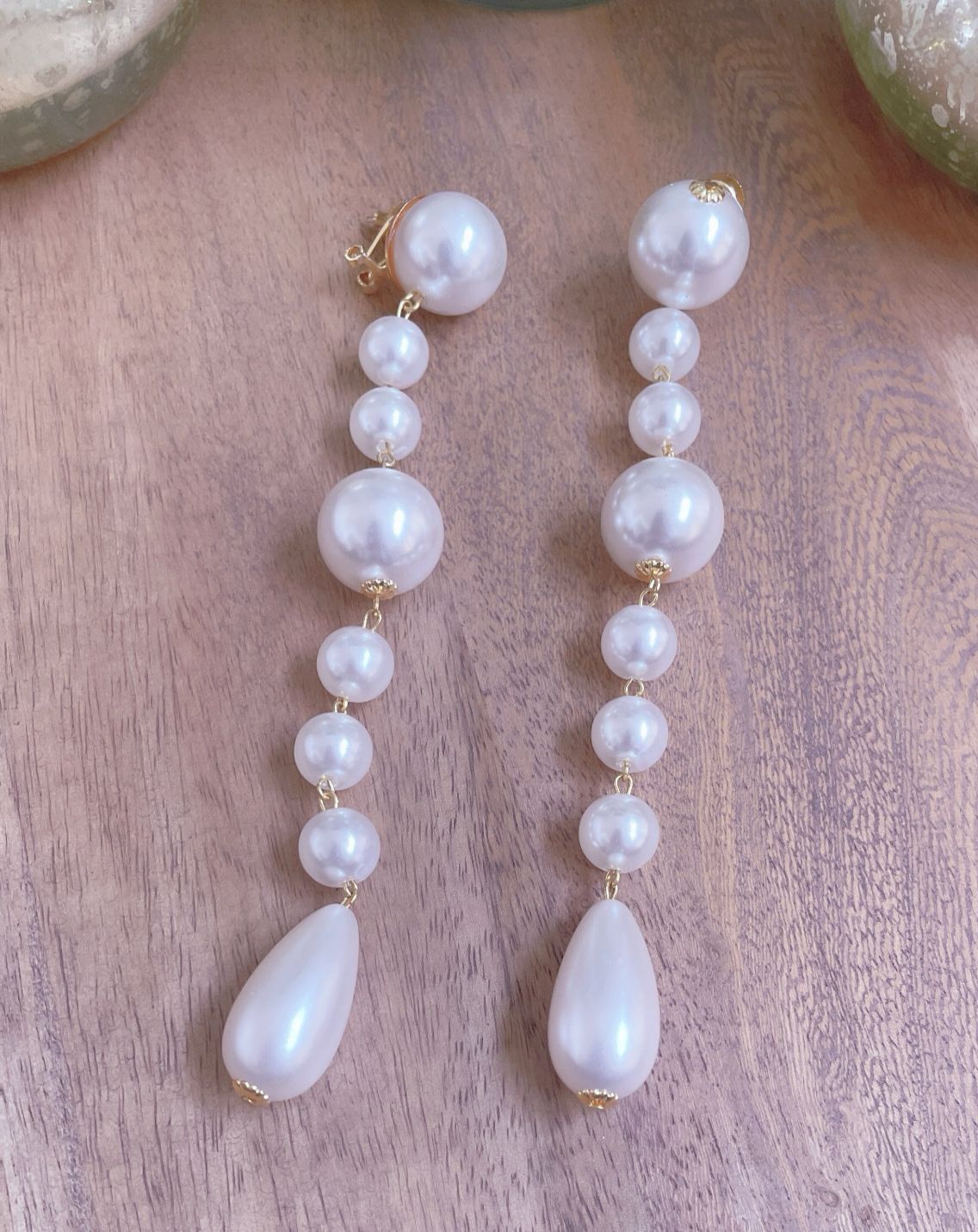 Contemporary Gold and Pearl Earrings